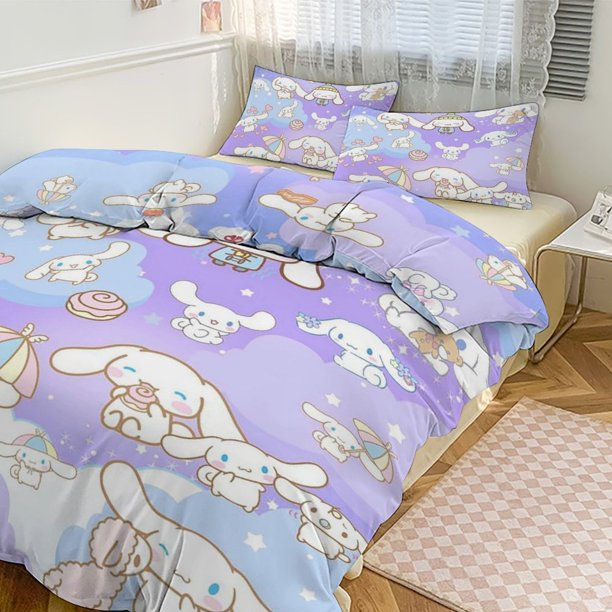 Cartoon Cinnamoroll Bedding Set Comforter Duvet Cover Set Quilt Cover for Kids Teens Bedroom Decoration