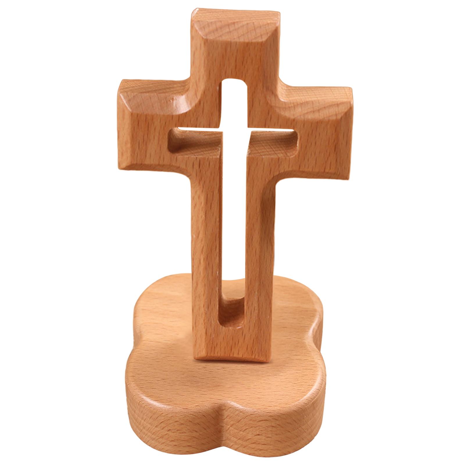 Bothyi - Figuritas Coleccionables De Adorno De Cruz De Madera Para La Decoración Del Hogar De La Iglesia Base En Forma De Flor