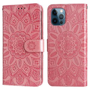 Funda Tipo Cartera Foxdock Para Iphone 12 , Diseño Girasol En Relieve, Cuero Pu, Cierre Magnético, Soporte Y Tarjetero
