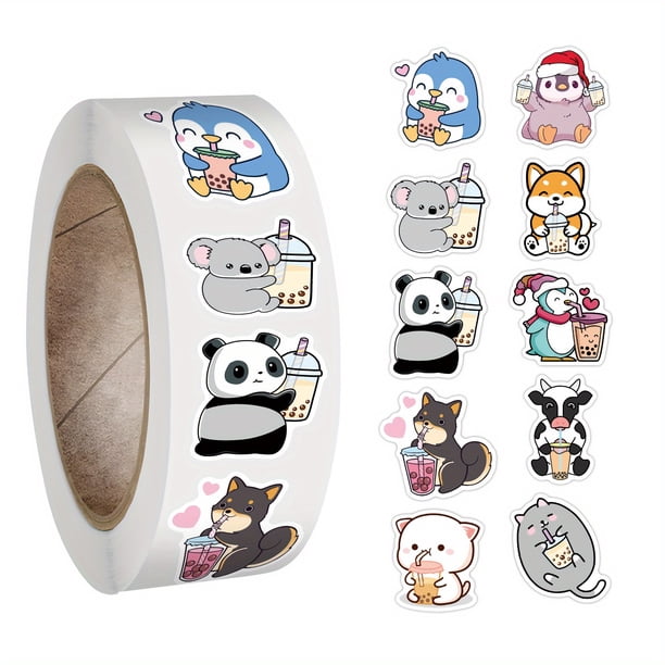 500pcs Cute Bubble Tea Stickers Roll - Kawaii Drink Decals for Phone, Laptop, Water Bottle, Luggage - Perfect Gifts for Teens, Adults & Kids!