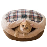 Cama Para Gato Urnat A Cuadros, Cerrada, Autorcalentable, Tipo Cueva, Marrón