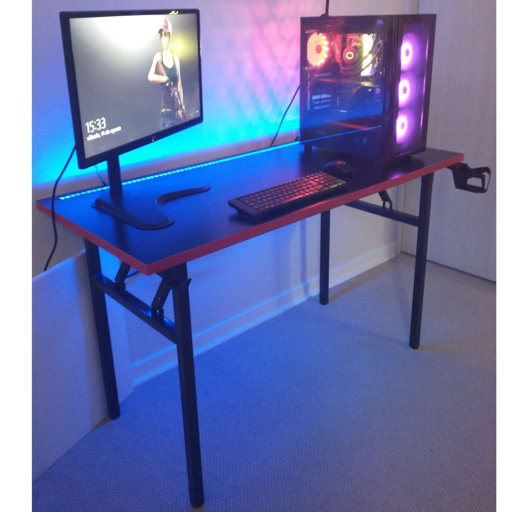 Portal Center - Escritorio Gamer Plegable 130 Cm Rojo Luz Led