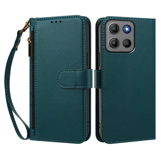Funda Tipo Billetera para Motorola Moto G17 4G/G17 Power 4G con Soporte y Bolsillo con Cierre Verde