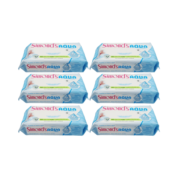 Pack 6 Toallitas Húmedas Simonds Aqua 99% Agua purificada.