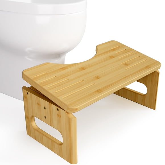 Taburete AmazerBath de bambú, altura regulable, 18 y 23 cm