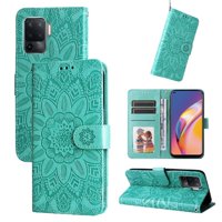 Funda Tipo Cartera Foxdock Para Oppo Reno 5F , Diseño Girasol En Relieve, Cuero Pu, Cierre Magnético, Soporte Y Tarjetero