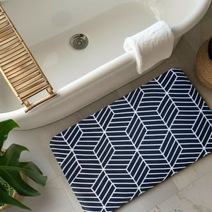Alfombra De Baño Nautica Pvc Antideslizante 39X69Cm Azul-Blanco