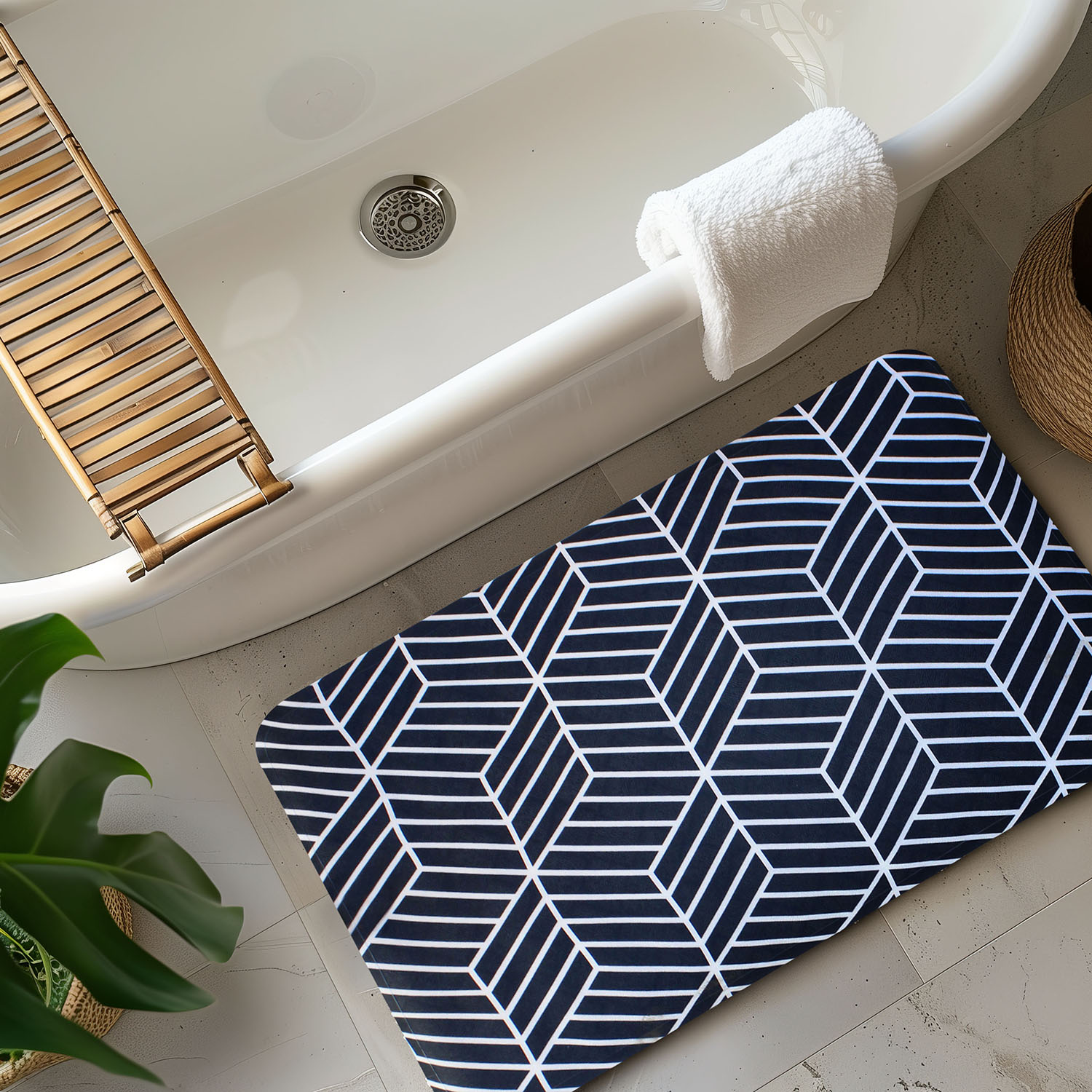 Alfombra De Baño Nautica Home Pvc Antideslizante 39X69Cm Azul-Blanco