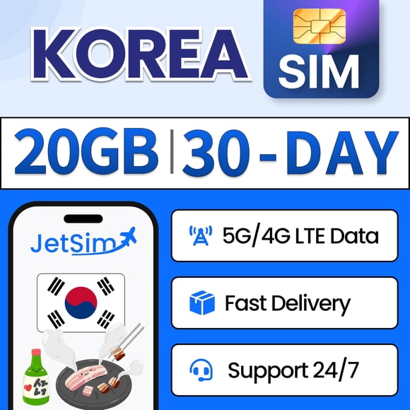 Tarjeta SIM JETSIM Corea del Sur 20 GB de datos por 30 días