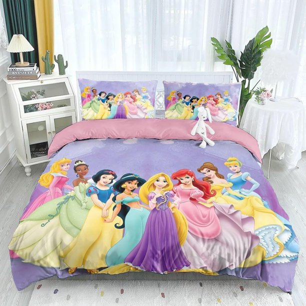 Princess Cartoon Series Girl 3-Pcs Bed Duvet Cover Set Microfiber Bedding Sets for Girls Kids