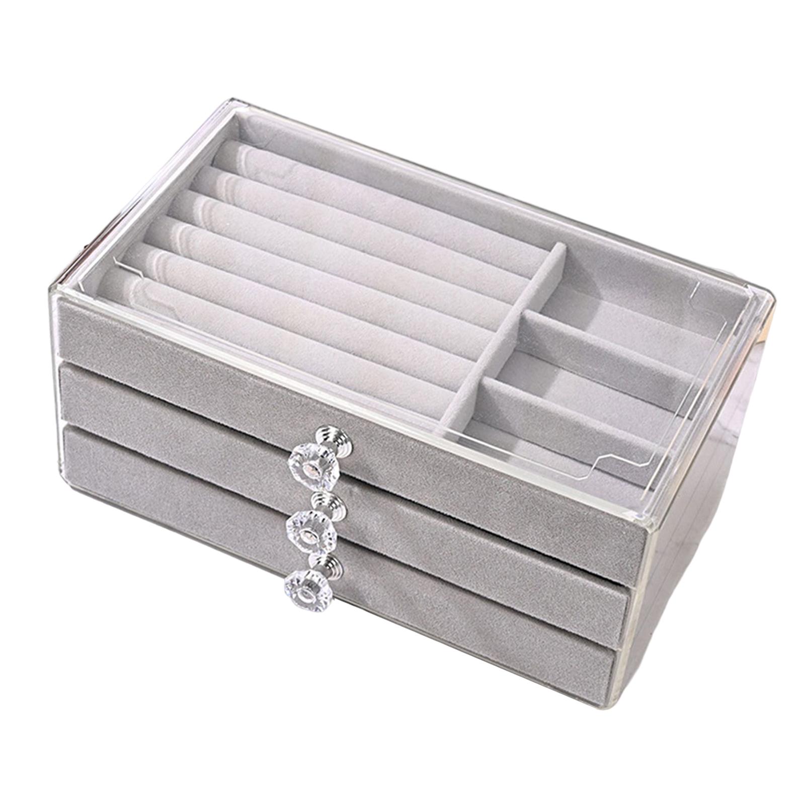 Magideal - Organizador De Joyas De Acrílico Con 3 Cajones Forro De Terciopelo Vitrina De Joyería Tamaño 23.5X13.5X11Cm Para Aretes Anillos Collares Pulseras Resi