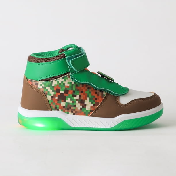 Zapatilla Caña Alta Niño Luces Full Print Verde Minecraft