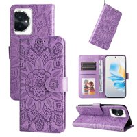 Funda Tipo Cartera Foxdock Para Honor 100 , Diseño Girasol En Relieve, Cuero Pu, Cierre Magnético, Soporte Y Tarjetero