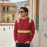 T-World - Polera Híbrida Reflectante Manga Larga Alta Visibilidad Upf Rojo