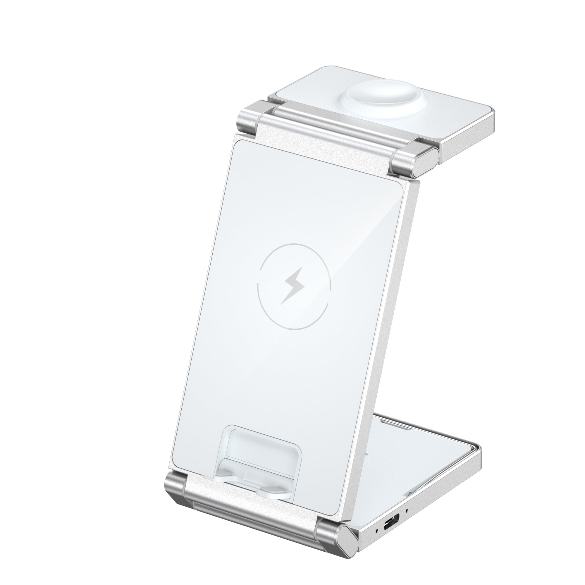 Genérico - Cargador Inalámbrico 3 En 1 Plegable De Sobremesa Diseño Metálico Compatible Con Iphone Airpods Apple Watch Carga Rápida Inteligente Adaptación A La Corriente-blanco