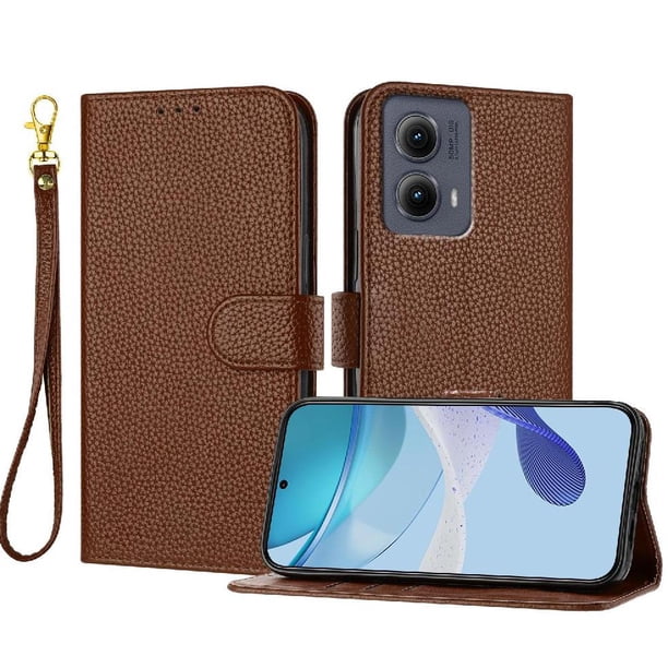 Funda Cartera para Motorola Moto Edge 5G 2024 Tarjetero Soporte Magnético y Correa Marrón