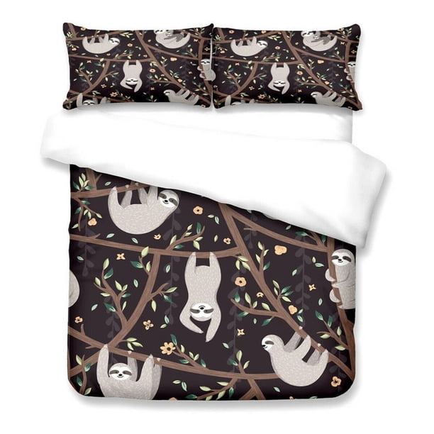 Animal Sloth Climbing Tree Quilt Duvet Cover Set Super 3-Piece Bedding Set