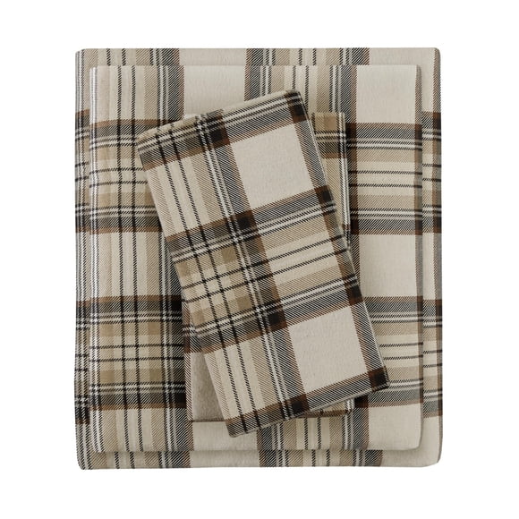 Juego de sábanas de franela Comfort Spaces de algodón, tamaño doble, gris y marrón