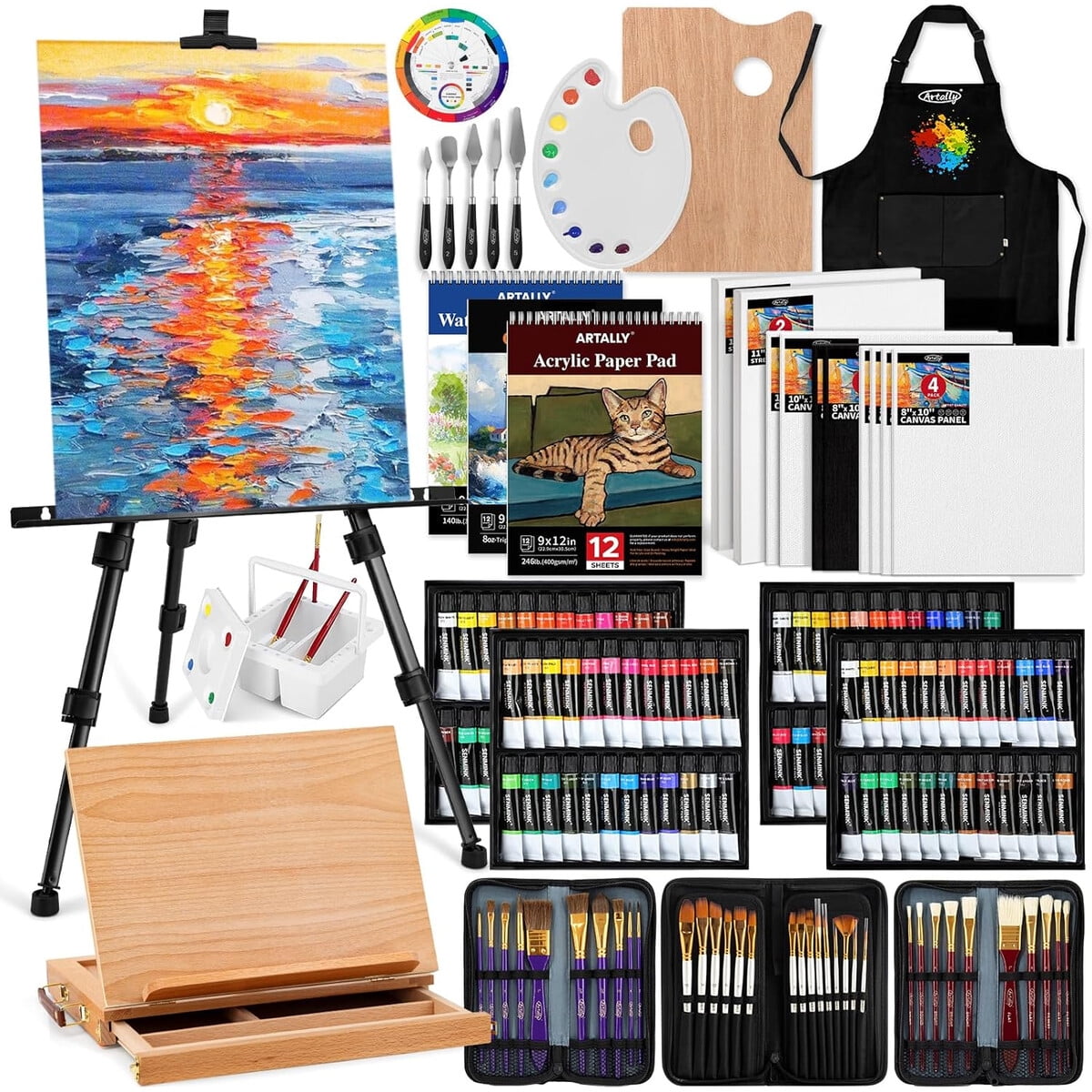 Set De Pintura Artally 187 Piezas Acralico Aleo Acuarela Atriles