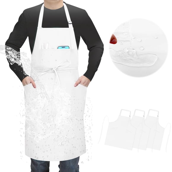 Mandil De Cocina Impermeable Y Resistente Al Aceite 3 Piezas Blanco