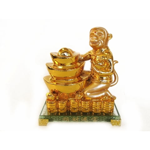 Estatua Decorativa De Mono Dorado Feng Shui Importada En Resina Dorada