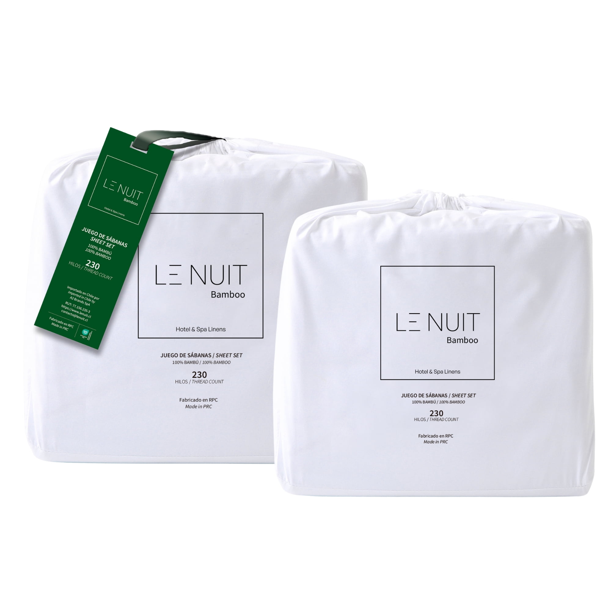 Le Nuit - 2 Sets Sábanas 1,5 Plazas 100% Bambú 230 Hilos Essentials Liso Blanco
