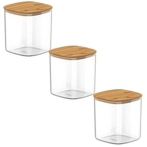 Disparo - Set 3 Frasco Hermetico Cuadrado 180Ml Vidrio 6Cm Tapa Bambú
