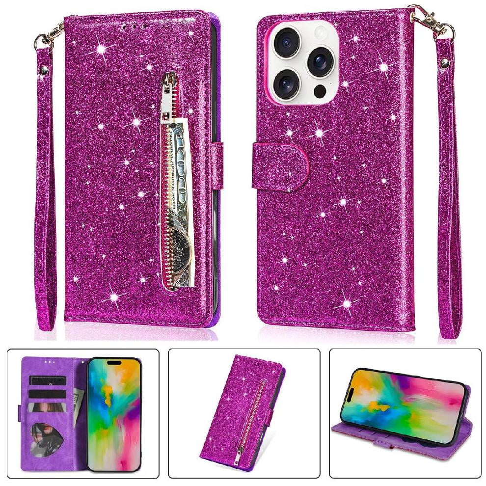 Foxdock - Funda Para Elegante Funda Iphone 16 Pro Glitter Con Cremallera-ideal Para El Uso Diario