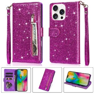 Foxdock - Funda Para Elegante Funda Iphone 16 Pro Glitter Con Cremallera-Ideal Para El Uso Diario