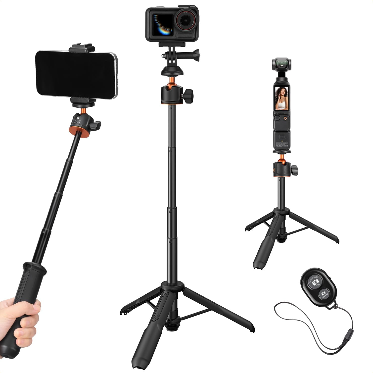 Trípode Para Selfies K&f Concept, Extensible, 60 Cm, Con Cabezal Esférico