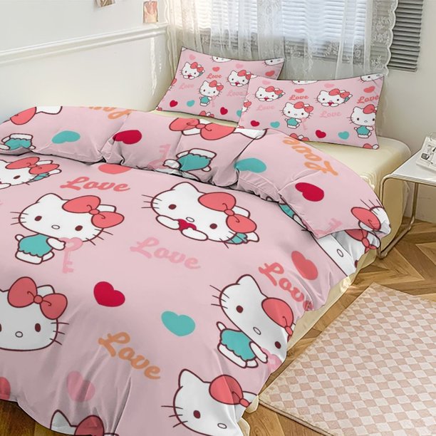 Cute Hello Kitty Bedding Sets for Girl Women Twin Size Comforter Set