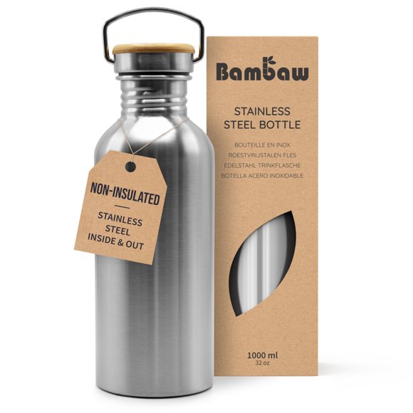 Botella Bambaw de Acero Inoxidable 1000 ml Sin Aislar Plata