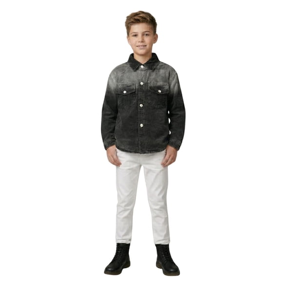 Camisa Denim Nino Negra Manga Larga Casual