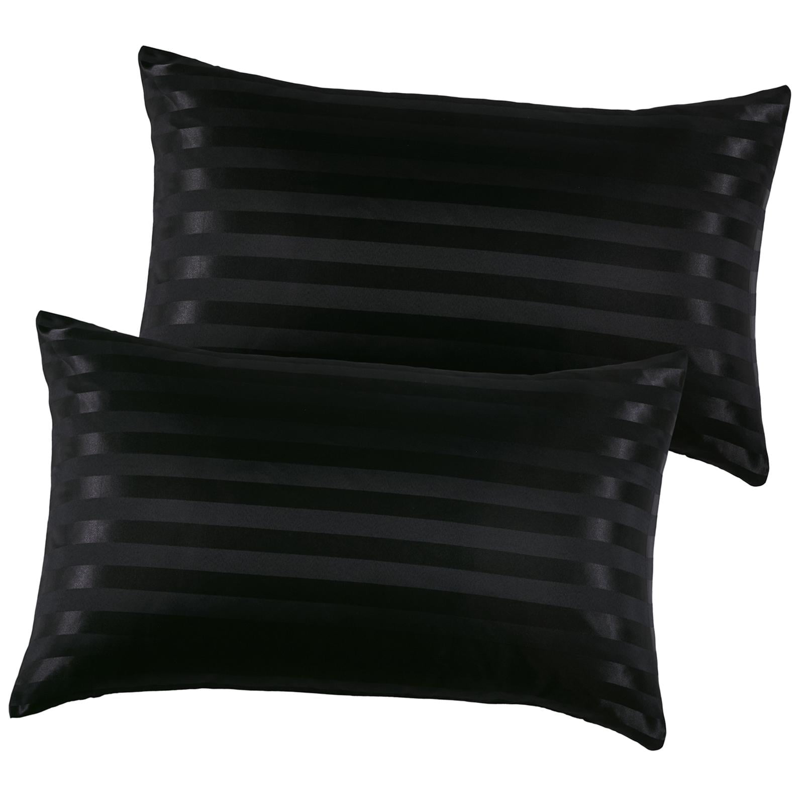 Magideal - Funda De Almohada Para El Cabello Y La Piel Con Cierre Patrón De Rayas Fundas De Almohada De Enfriamiento Para Viajes Lavable A Máquina , Negro Negro 2 Piezas