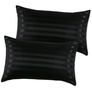 Magideal - Funda De Almohada Para El Cabello Y La Piel Con Cierre Patrón De Rayas Fundas De Almohada De Enfriamiento Para Viajes Lavable A Máquina , Negro Negro 2 Piezas