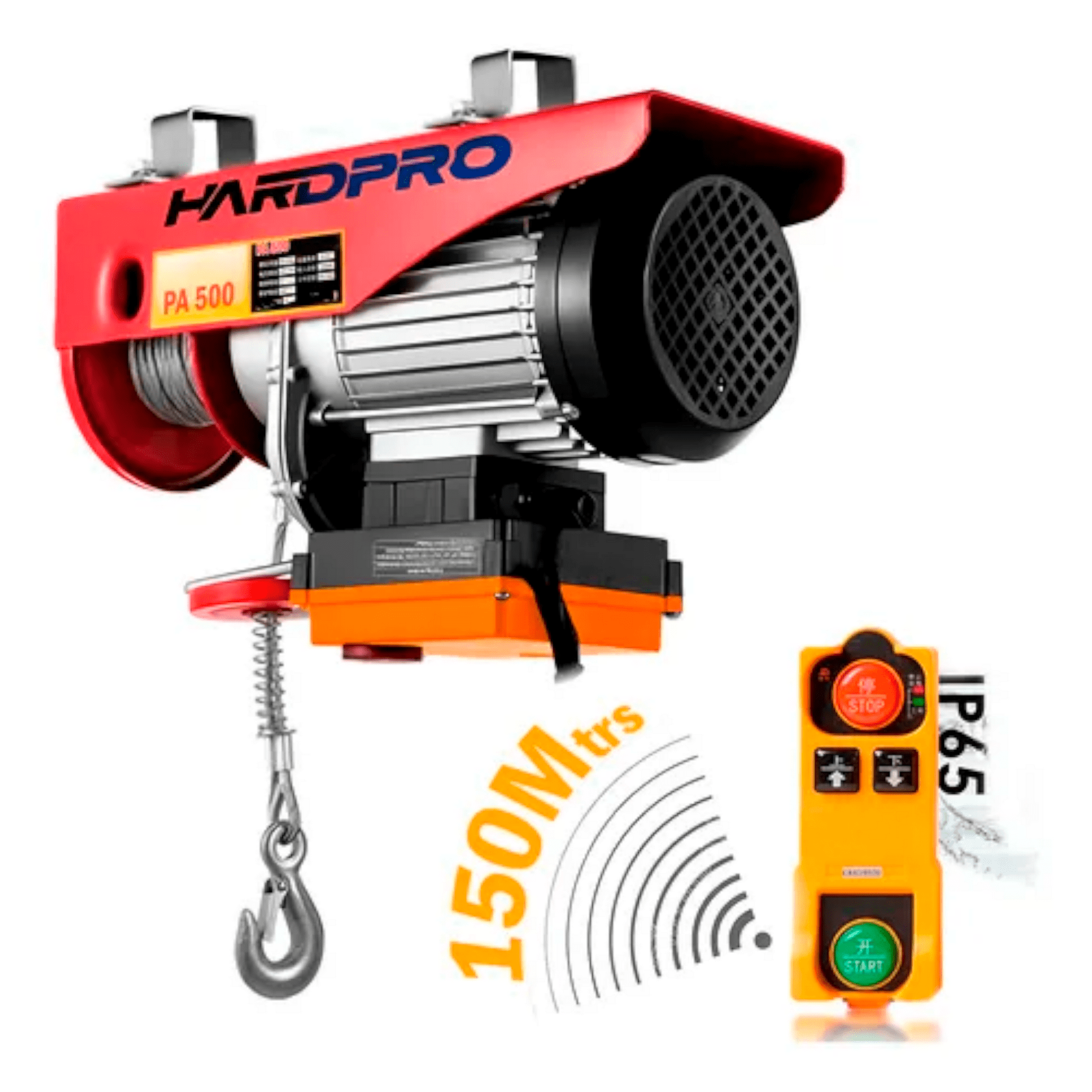 Hardpro - Tecle Eléctrico Inalámbrico 500kg 12mtrs Cable Acero 1050w