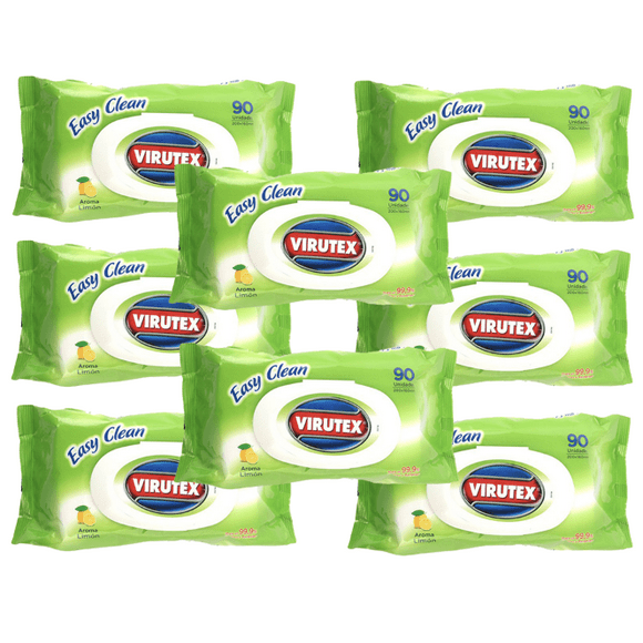 Pack x 8 Toallitas Desinfectantes Multiuso Virutex Aroma Limón 90 un