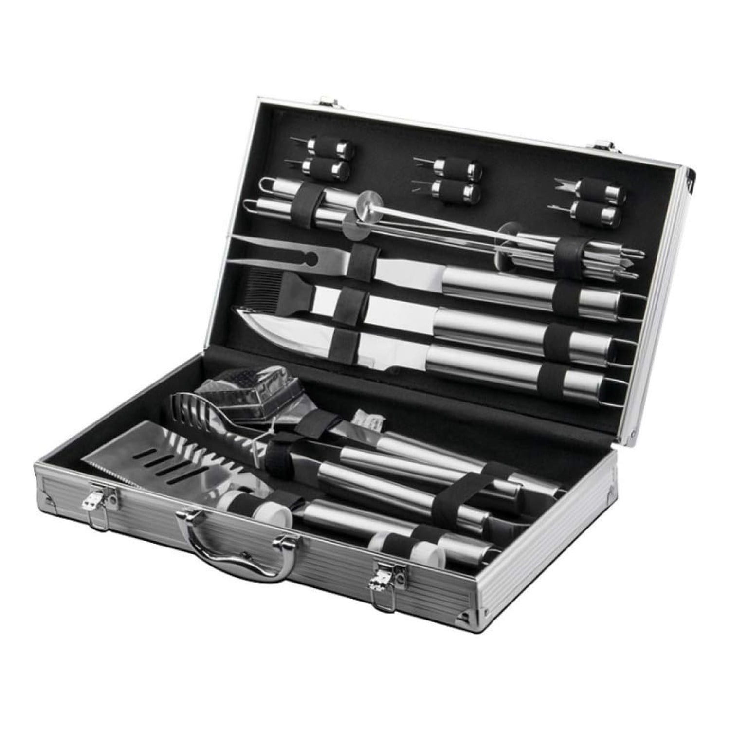 Genérico - Kit Parrilla Barbacoa 18 Piezas Acero Inoxidable Maleta