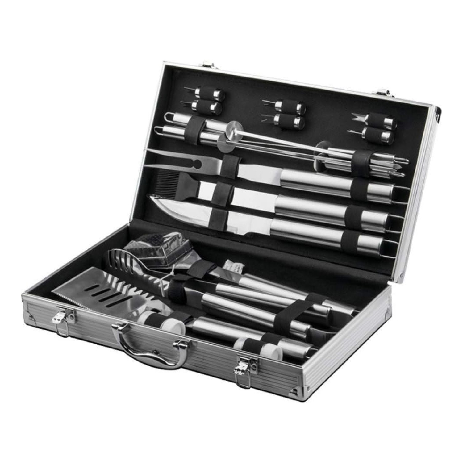 Genérico - Kit Parrilla Barbacoa 18 Piezas Acero Inoxidable Maleta