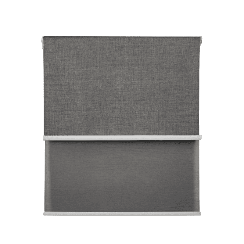 Cortina Roller Blackout Doble 2 Paño 80x200 Con Visillo Gris Oscuro Lino Sin Cenefa Guiza