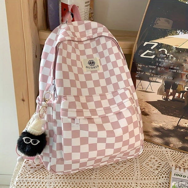 Stylish Plaid Schoolbag: Large Capacity Checkerboard Backpack for Everyday & Travel Use
