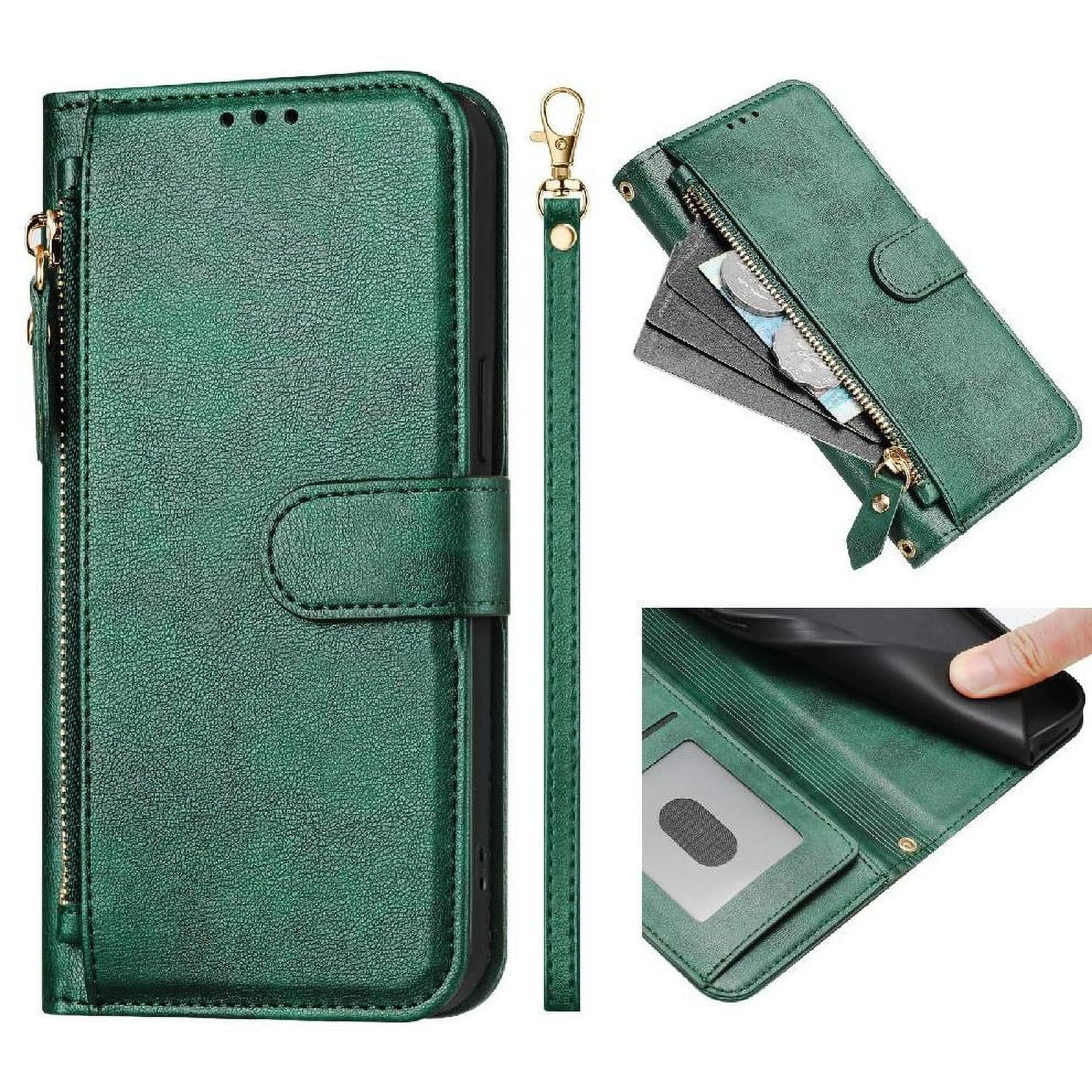 Foxdock - Funda Tipo Billetera Para Blu G53 Con Cremallera Portatarjetas Soporte Correa De Muñeca Cuero Verde