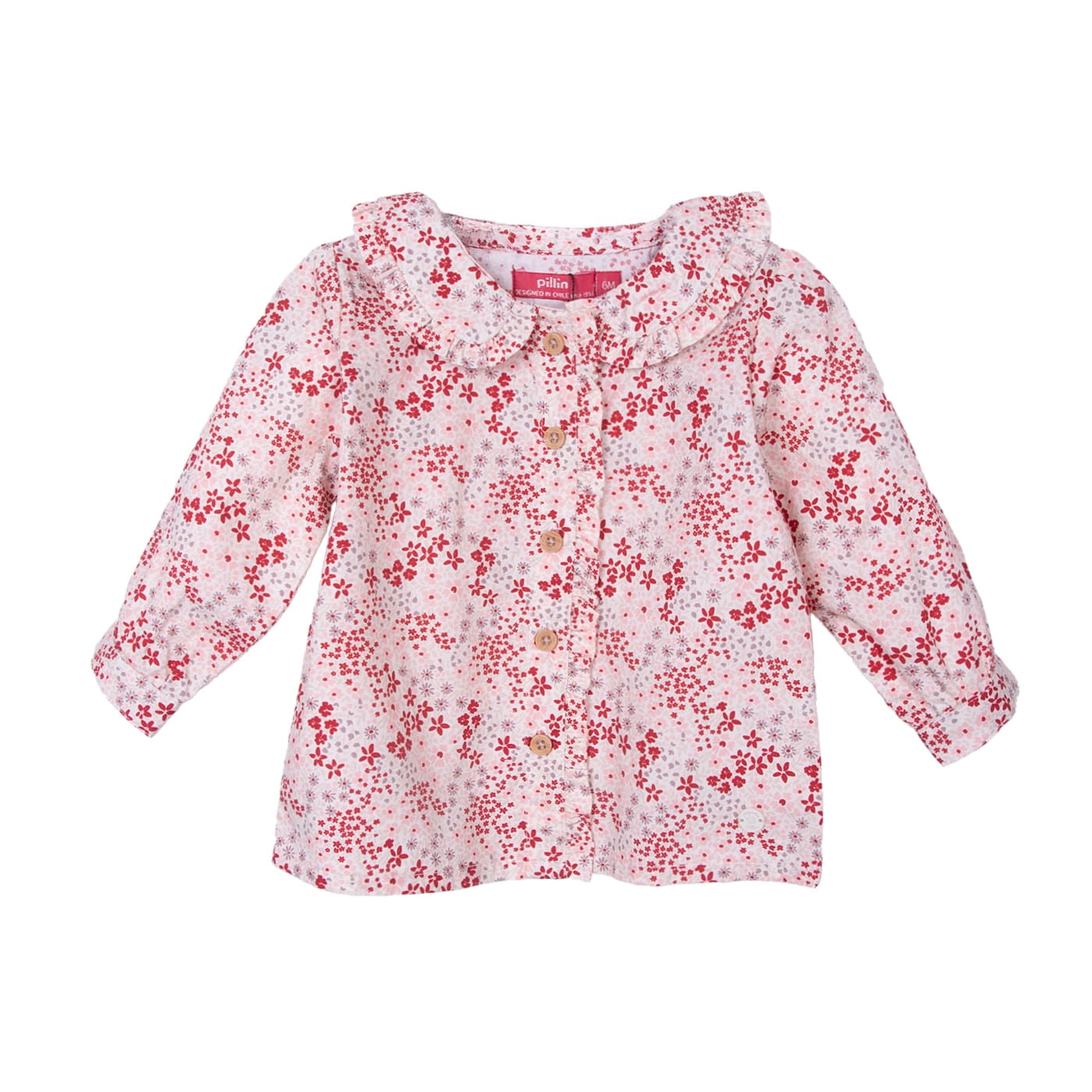 Pillin - Blusa Bebé Niña Manga Larga Floreada Rojo