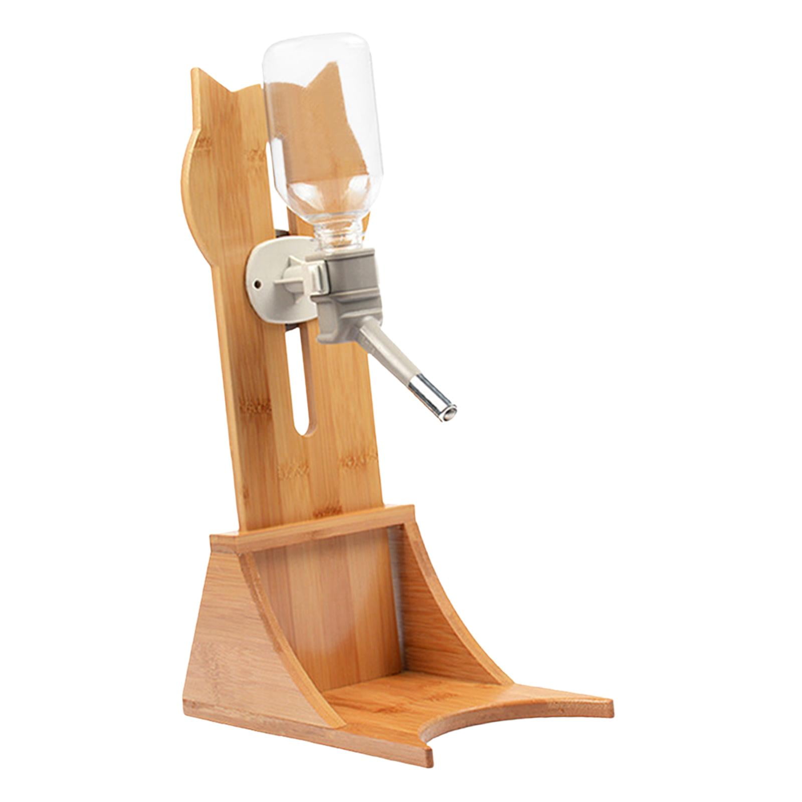 Magideal - Botella De Agua Para Mascotas Con Soporte De Bambú, Fuente De Agua Para Perros Y Gatos, Suministros Para Mascotas, Botella Para Beber, Bebedero Colgan Botella Gris