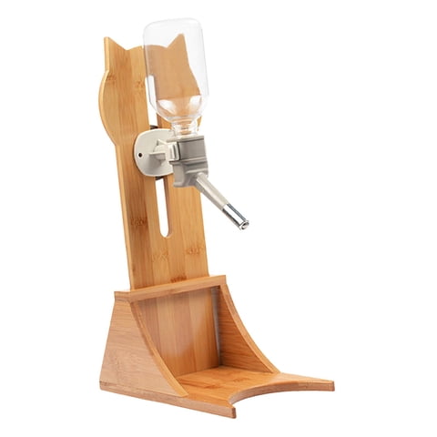 Magideal - Botella De Agua Para Mascotas Con Soporte De Bambú, Fuente De Agua Para Perros Y Gatos, Suministros Para Mascotas, Botella Para Beber, Bebedero Colgan Botella Gris