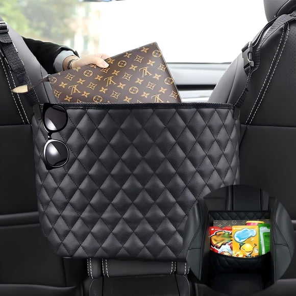 Soporte para bolso con bolsillo en forma de red para coche, respaldo de piel SunlightXS
