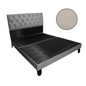 Mueblart - Base De Cama Con Respaldo A Piso King Beige Eco Cuero