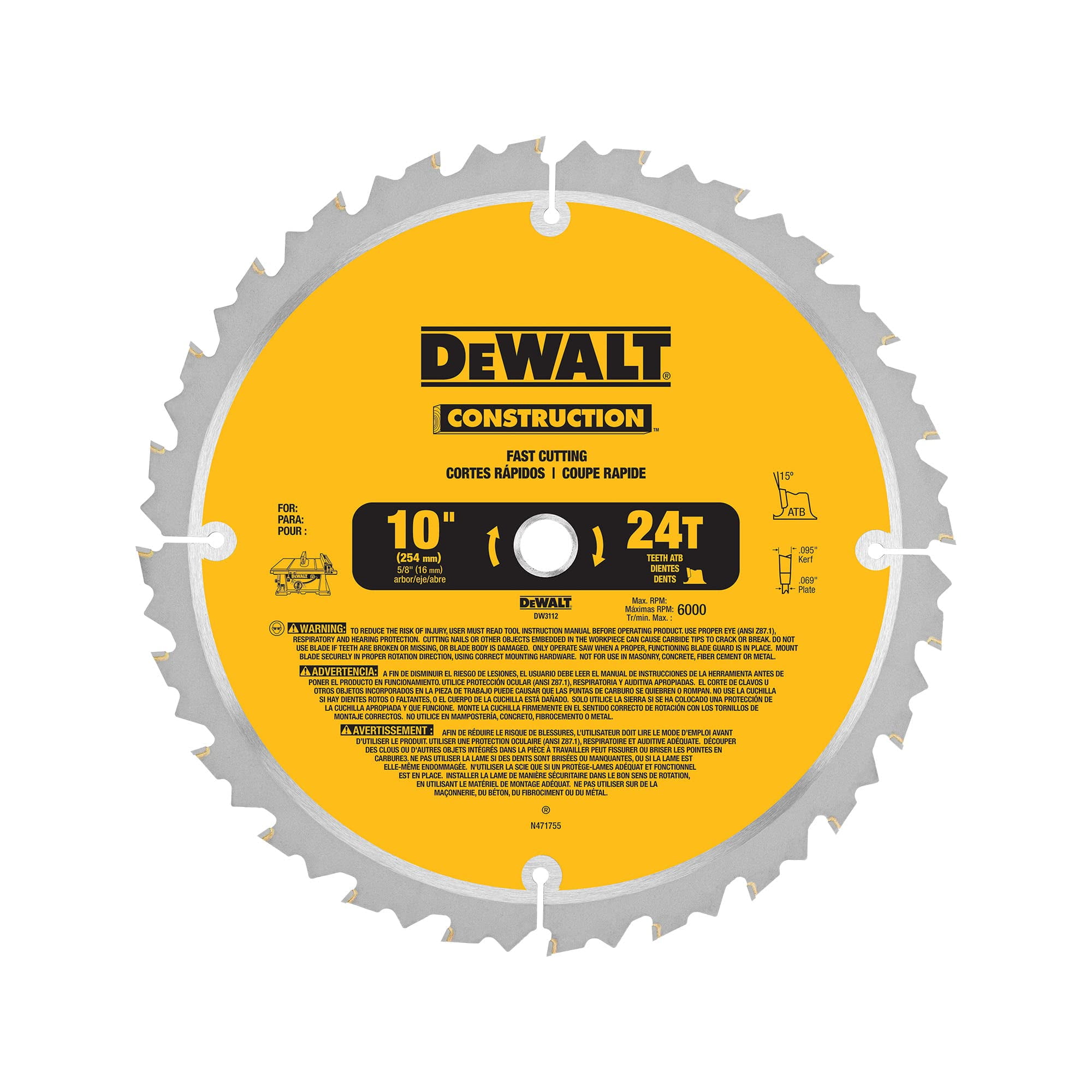 Hoja De Sierra Dewalt Dw3112 24t De 10 Pulgadas Para Ingletador/sierra De Mesa