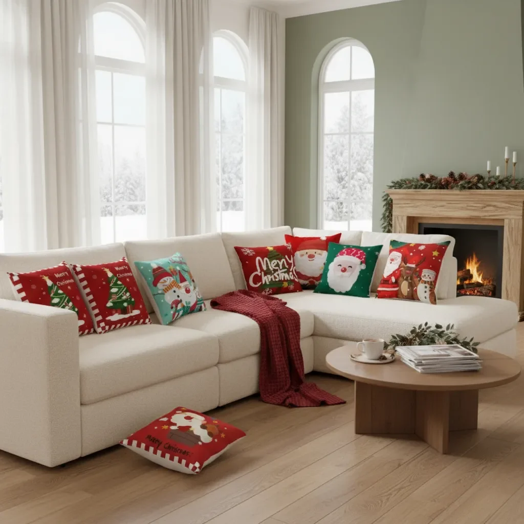 Casadeliacl - 9pcs Funda De Cojín De Sofá De Navidad Decoración Surtida Verde Con Rojo