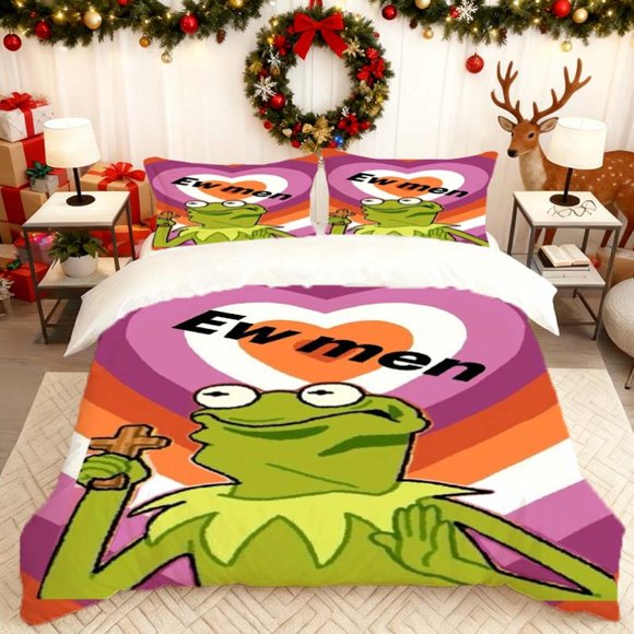 Featuring a Praying Frog Print Duvet Cover Set Includes Bedding Essentials Such As a Duvet Cover And Pillowcases Soft And Comfortable Perfect for Use in Family